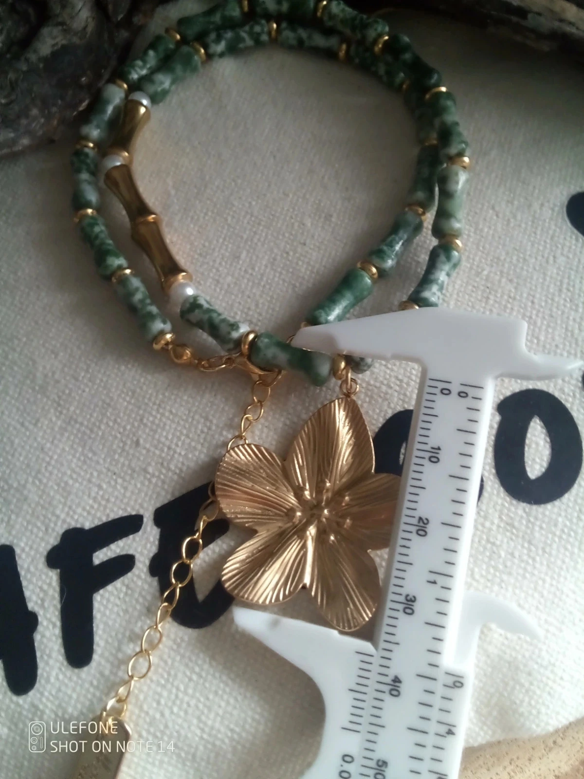 Collier bohème pierres agate arbre et fleur en acier doré – photo 3